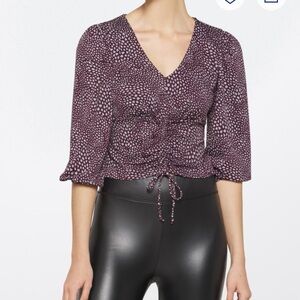 Elegant Purple Patterned cropped ruched knit top